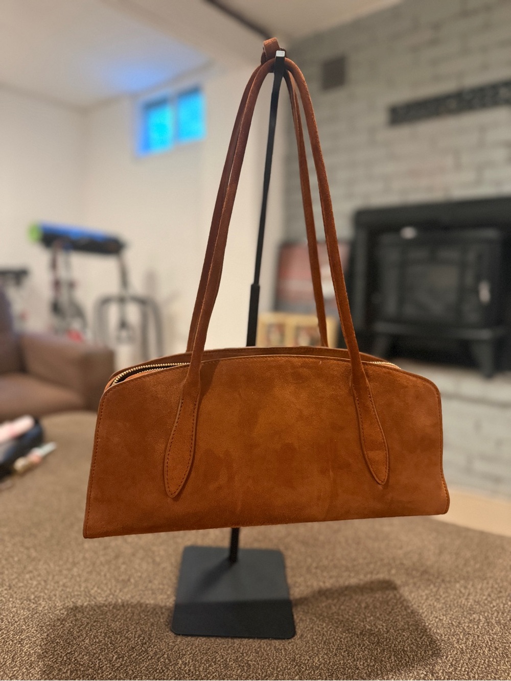 PARISA WANG Suede Shoulder Bag in Cognac Brown